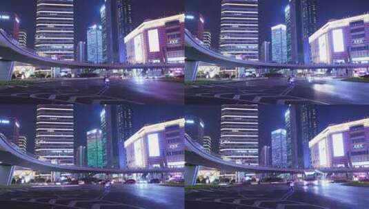上海陆家嘴街道路汽车流延时摄影高清在线视频素材下载