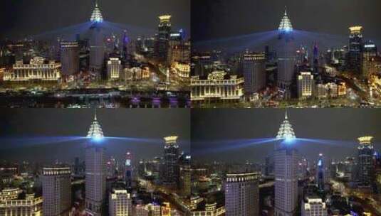 航拍上海·外滩夜景灯光秀·空镜头4K高清在线视频素材下载