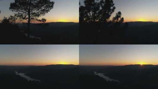 日落时山川的无人机视图高清在线视频素材下载