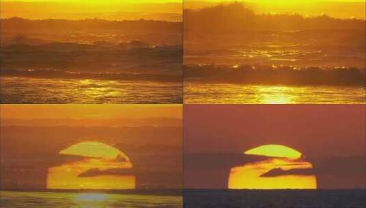 夕阳下的金色海浪高清在线视频素材下载
