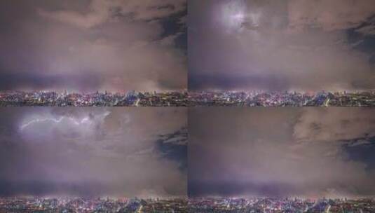 4K超清航拍沈阳夜晚雷暴天气气象打雷下雨高清在线视频素材下载