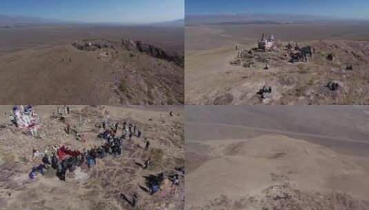 B新疆准噶尔盆地山顶祭祀活动1高清在线视频素材下载