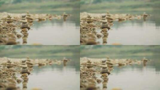 乡村河岸鹅卵石堆叠空镜高清在线视频素材下载