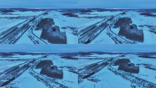 航拍大兴安岭林区冬季晨曦风景高清在线视频素材下载