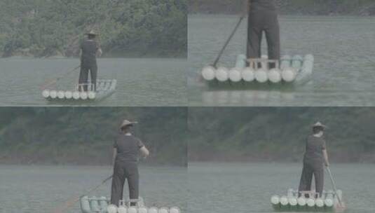 (4K) 浙江温州泰顺县妇女在山水间划竹排01高清在线视频素材下载