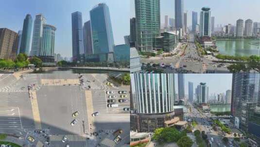 4K武汉商务区金融街路口街景高清在线视频素材下载