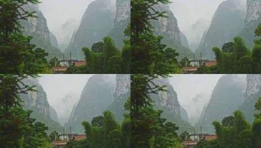 农村下雨雨景远山云雾雨季小雨高清在线视频素材下载