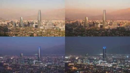 圣地亚哥的城市天际线从白天到黑夜高清在线视频素材下载