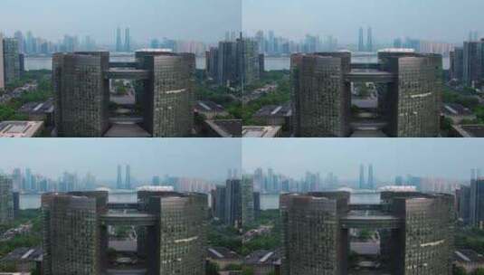 杭州钱江新城奥体中心杭州之门航拍高清在线视频素材下载
