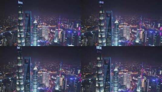 上海陆家嘴金融中心的夜景航拍风光高清在线视频素材下载