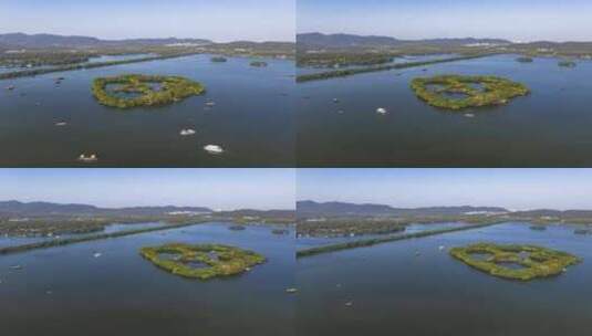 中国杭州西湖秋日游船穿梭繁忙延时高清在线视频素材下载