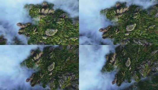 高空航拍黄山山峰奇石云海景观高清在线视频素材下载