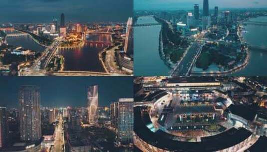 宁波市区三江口夜景航拍高清在线视频素材下载