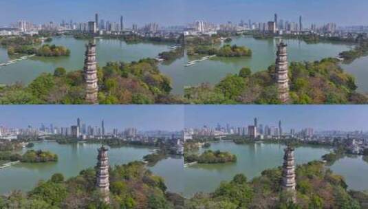 4K航拍广东惠州西湖泗州塔2高清在线视频素材下载