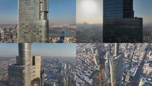 航拍雪后的南京紫峰大厦高清在线视频素材下载