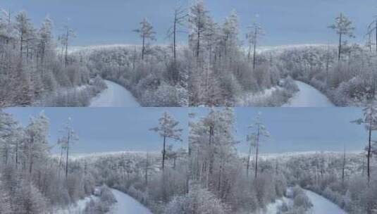 林海雪原雪林和山路高清在线视频素材下载