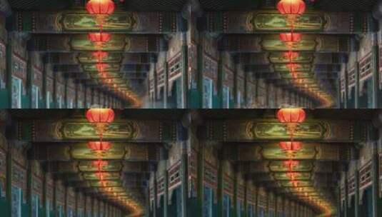 北京颐和园长廊灯笼亮灯延时摄影高清在线视频素材下载