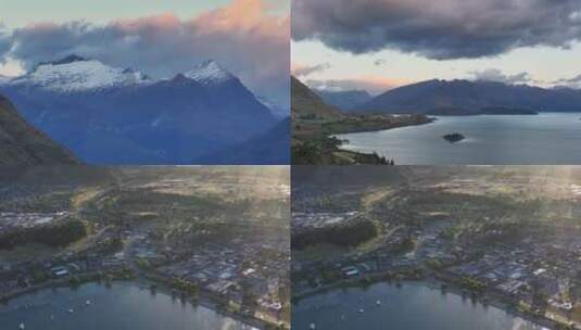4K延时航拍新西兰瓦纳卡湖日出高清在线视频素材下载