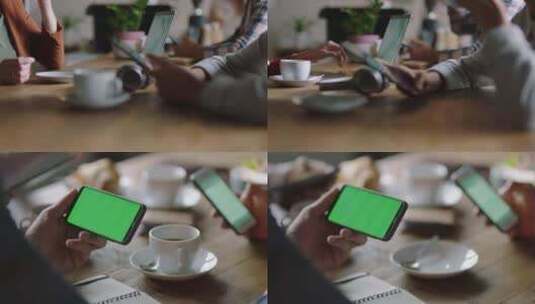 会议上咖啡看手机的女人 绿幕素材高清在线视频素材下载