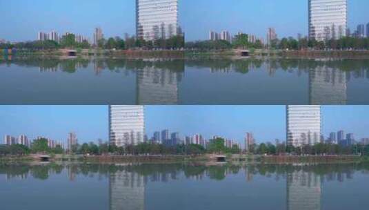 广州南沙蕉门河公园与城市摩天大楼建筑高清在线视频素材下载