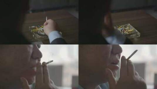 中年男人抽烟忧愁焦虑烟民吸烟灭烟头烟灰缸高清在线视频素材下载