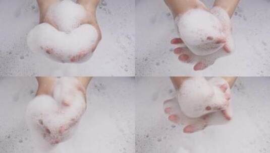 儿童洗手玩泡沫高清在线视频素材下载