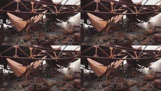 废弃机库，机库内部设备被毁，机库内部散落高清在线视频素材下载