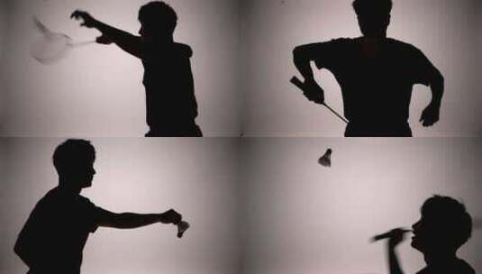 男人打羽毛球运动剪影羽毛球升格拍摄高清在线视频素材下载