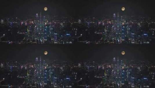 广州城市月亮延时夜景城市中秋节月亮升起来高清在线视频素材下载