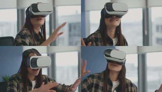 VR，耳机，办公室，女人高清在线视频素材下载
