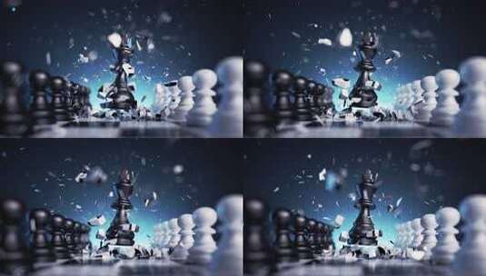 3d动画，棋类游戏战斗，黑王棋子跳下来，高清在线视频素材下载