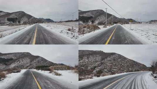 【原创】开车行驶在雪地公路上 下雪开车高清在线视频素材下载