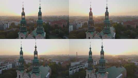初夏波兹南历史旅游中心和圣弗朗西斯教堂尖高清在线视频素材下载