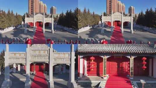 古建筑文澜阁与现代高楼同框高清在线视频素材下载