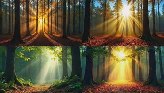阳光穿透森林光束自然风光素材合集4K高清在线视频素材下载