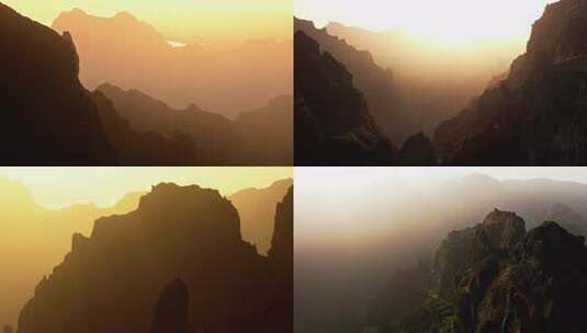 日照金山航拍高山森林山脉阳光金色高清在线视频素材下载