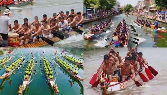 河道龙舟比赛现场高清在线视频素材下载