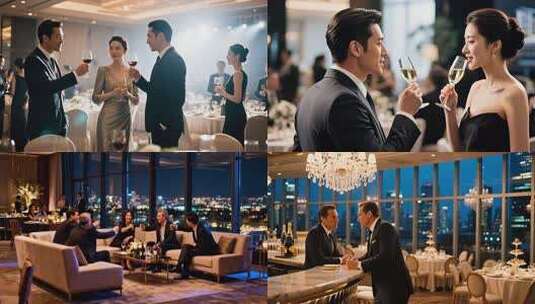 成功人士地产酒会宴会高端商务酒会交流场景高清在线视频素材下载