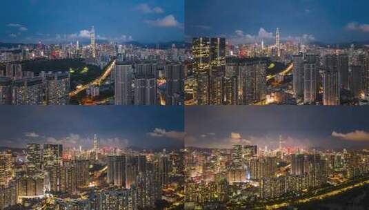 深圳城市蓝调夜景航拍延时高清在线视频素材下载