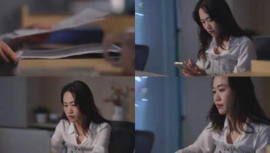 女性公司加班熬夜身体亚健康高清在线视频素材下载