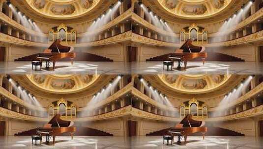 金色音乐厅钢琴演奏背景4K高清在线视频素材下载