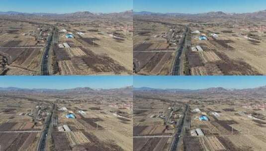 乡村田野公路航拍全景高清在线视频素材下载