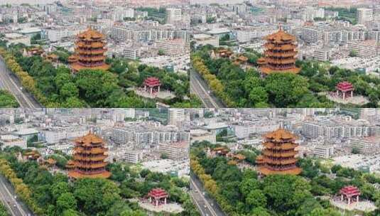 晴天航拍武汉城市历史文化地标黄鹤楼古建筑高清在线视频素材下载