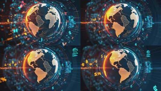 全息地球影像与数字金融科技动画高清在线视频素材下载