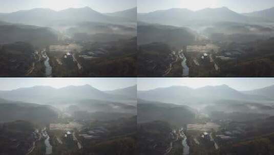 4K自然村田野云雾缭绕航拍高清在线视频素材下载