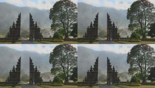 寺庙门前漂移的烟雾景观高清在线视频素材下载
