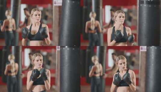 女子与教练进行拳击训练高清在线视频素材下载