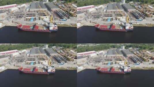 港口起重机在装卸货船高清在线视频素材下载