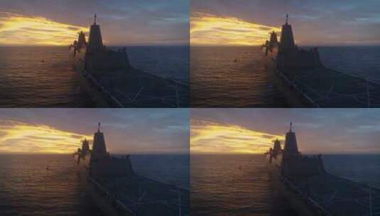 航拍镜头显示大型军舰高清在线视频素材下载