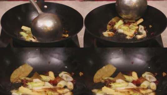 热锅凉油加底油葱姜蒜炝锅高清在线视频素材下载